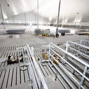 Achter de bestaande stallen is een nieuwe stal gebouwd waar Spanjers straks 700 dragende zeugen kan huisvesten. Vooraan in deze stal heeft de varkenshouder 2x 50 boxen laten plaatsen die hij, nu het nog mag, gaat gebruiken als wachtstal waar hij de zeugen